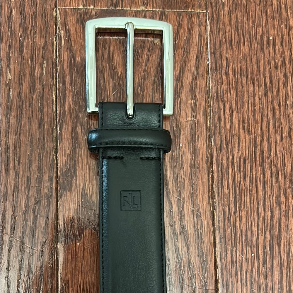 Ralph Lauren Black Leather Belt with Silver Buckle